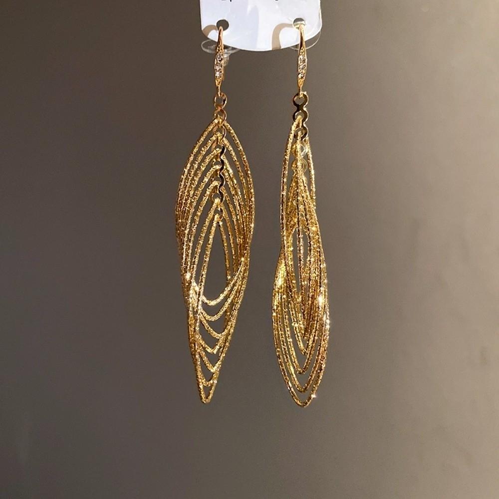 Exaggerated Long Tassel Dangle Earrings Oval Hollow Ear Hook Temperament Charm Ear Clip  Gift