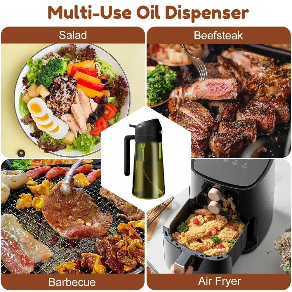 2 in 1 470ML/16oz Light-Blocking Dark Oil Sprayer for Cooking Olive Oil Dispenser Bottle for Kitchen Dark Green Glass Oil Bottle