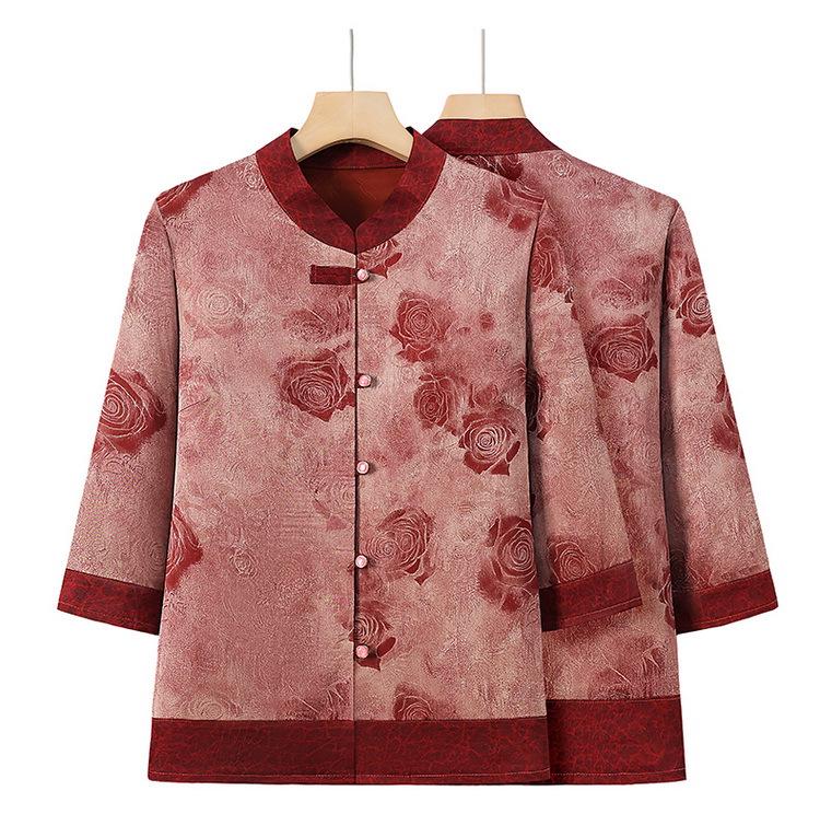 Grandma's Retro Chinese Style Chiffon Top - 60s/70s Seven-Sleeve Shirt for Women