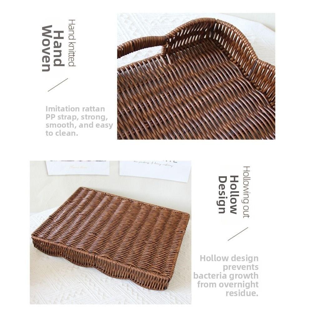 Rectangular Woven Storage Tray Imitation Rattan Woven Decorative Platter Kitchen Supplies