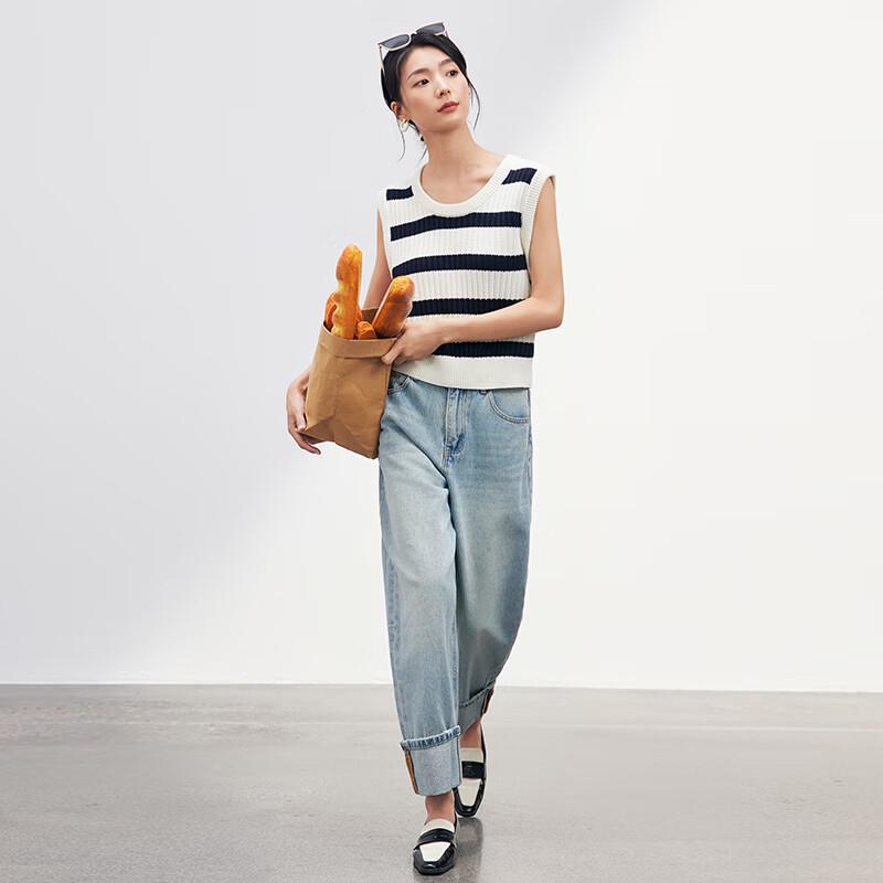 JOY SPEAKER Women's Loose Straight Rolled Hem Jeans