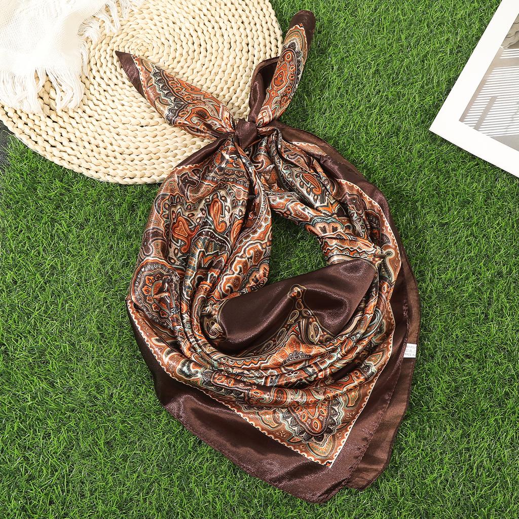 Floral Print Square Hair Scarf Headband for Women Hijab Hair Bands 90cm Female Satin Shawl Ribbon Foulard Neckerchief Headband