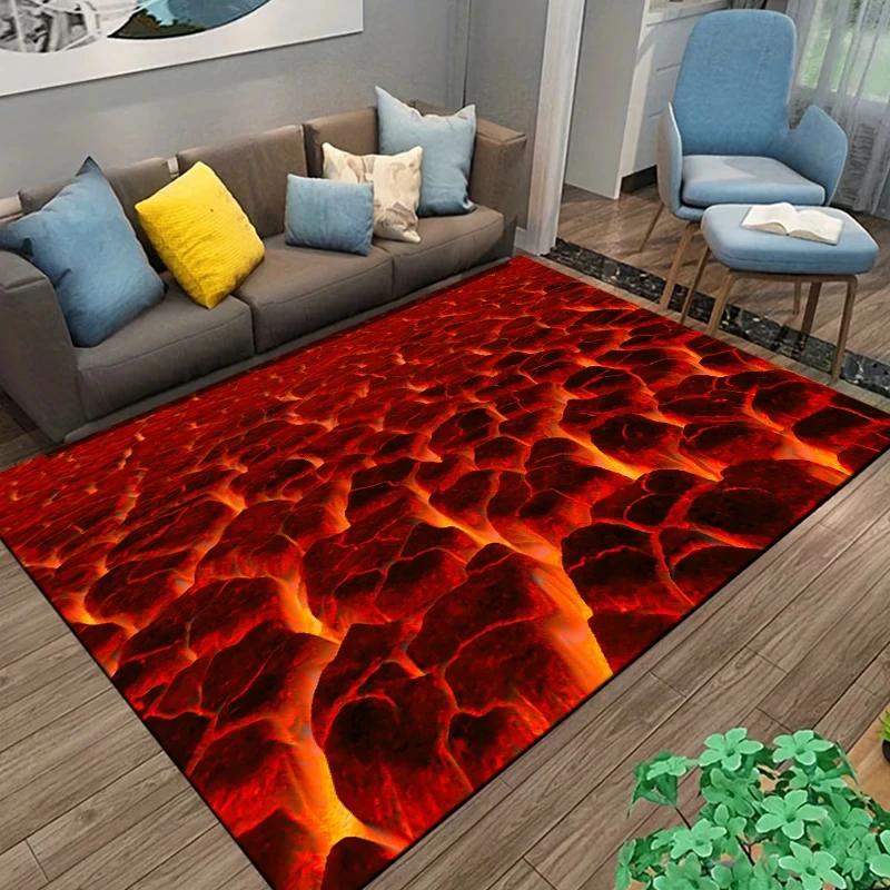 3D Volcano Lava Magma Rugs Carpet for Bedroom Decor Living Room Large Area Rugs Bedside Non-slip Floor Mat Home Entrance Doormat