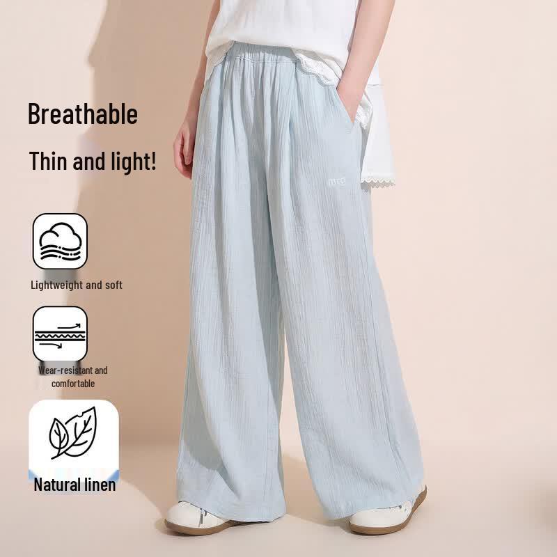 Montagut Girls' 2026 Summer Thin Textured Wide-Leg Casual Pants