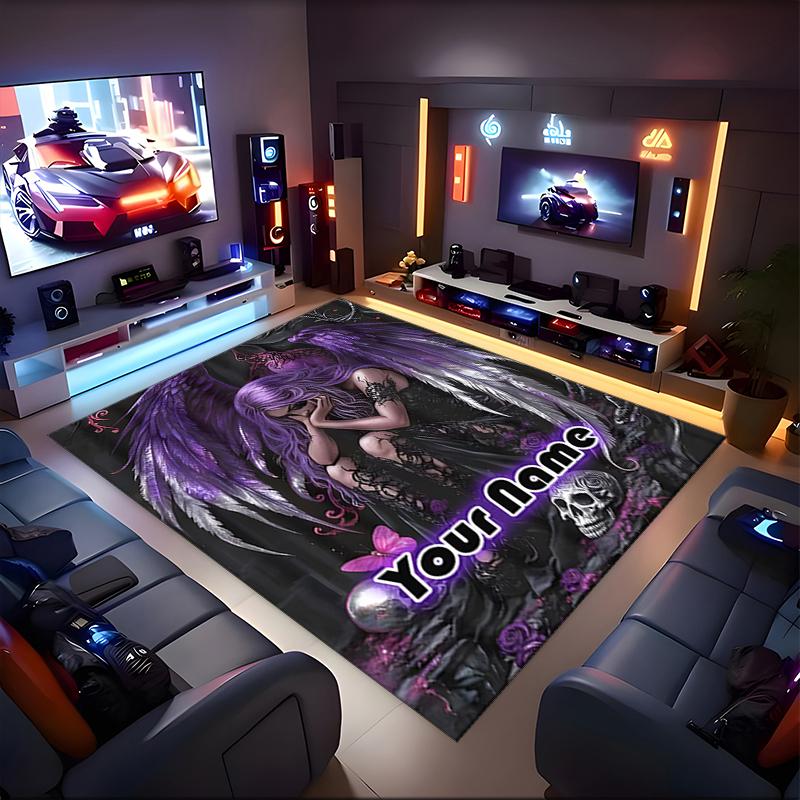 1PC Custom Name Purple Angel's Embrace Theme Floor Mat Ideal for Living Room, Game Rooms, Office, Bedroom,Floor Mat Playful Design