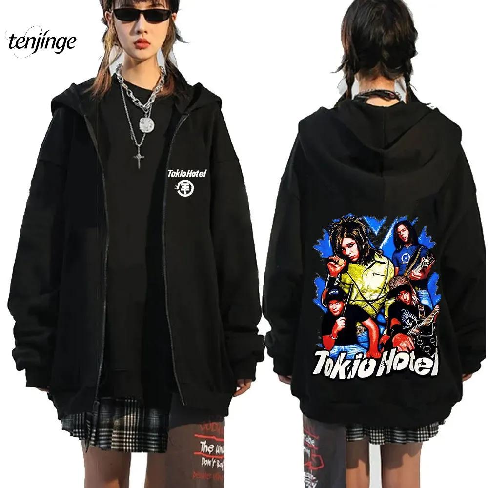 Tokio Hotel Hoodie Rock Band Kaulitz Print Zipper Hoodies Fleece Hooded Sweatshirts Men Women Hip Hop Streetwear Zip Up Jacket