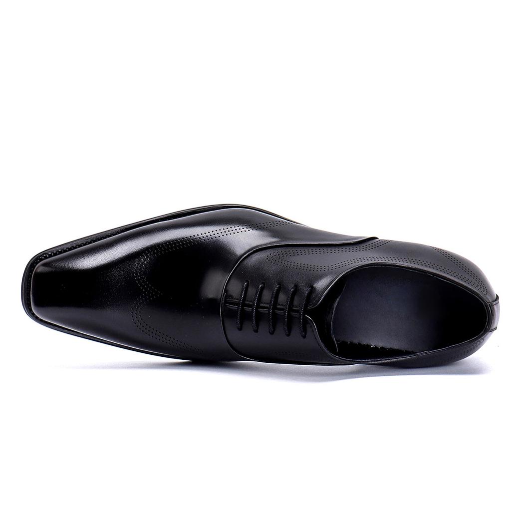 Herren Britische Oxford Schuhe mit eckiger Spitze, handpolierte Brock-Gravurlederschuhe, öffentliche Version