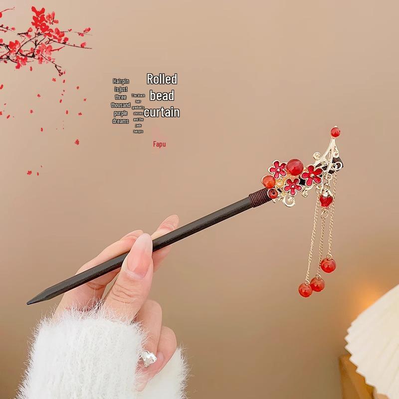 Vintage Tassel Alloy Wooden Hairpin for Women - Elegant Retro Updo Accessory