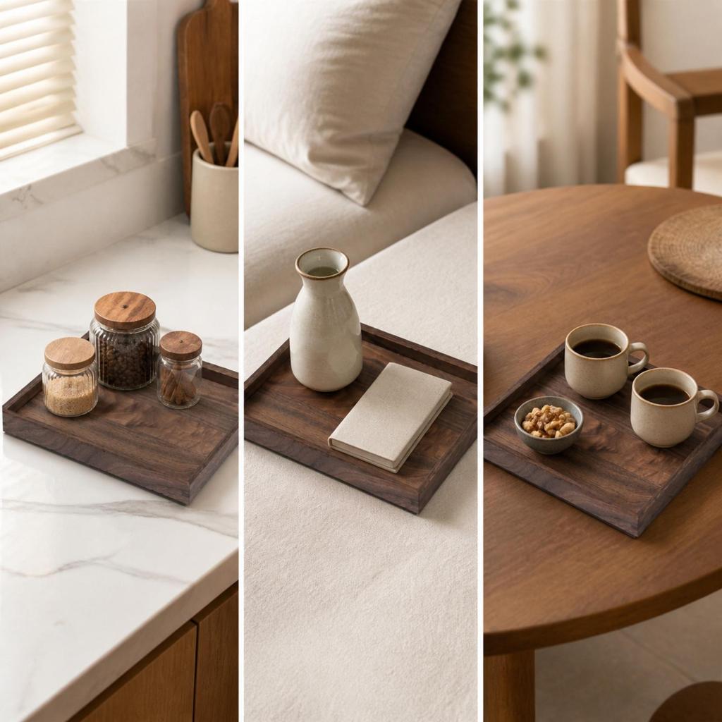 Tray Versatile Black Walnut Wood Serving Sleek for Entertaining