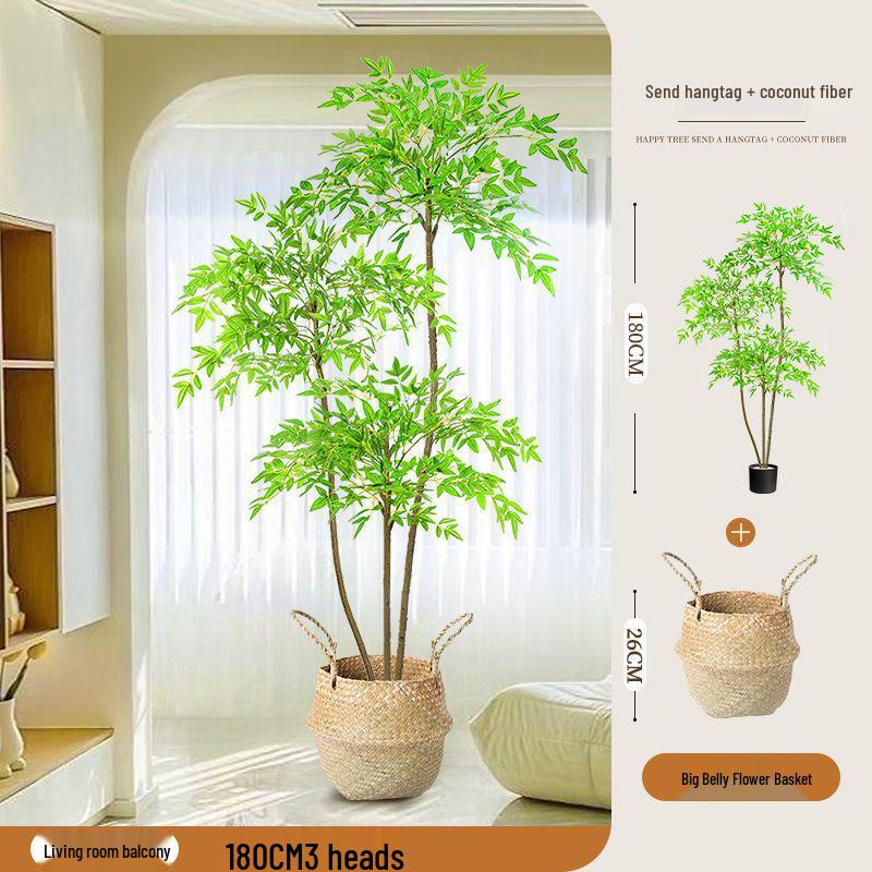 High-End Nandina Domestica Floor-Standing Faux Green Plant for Indoor Decoration