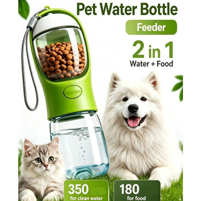 Pet Water Bottle With Feeder For Dogs And Cats Outdoor Travel Portable Plastic