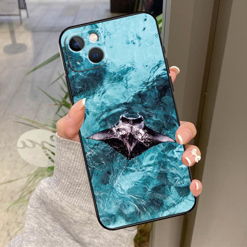 Animal Manta Ray Case For iPhone 13 11 14 12 15 16 Pro Max Plus XR X XS Max 12 13 Mini Soft Cover