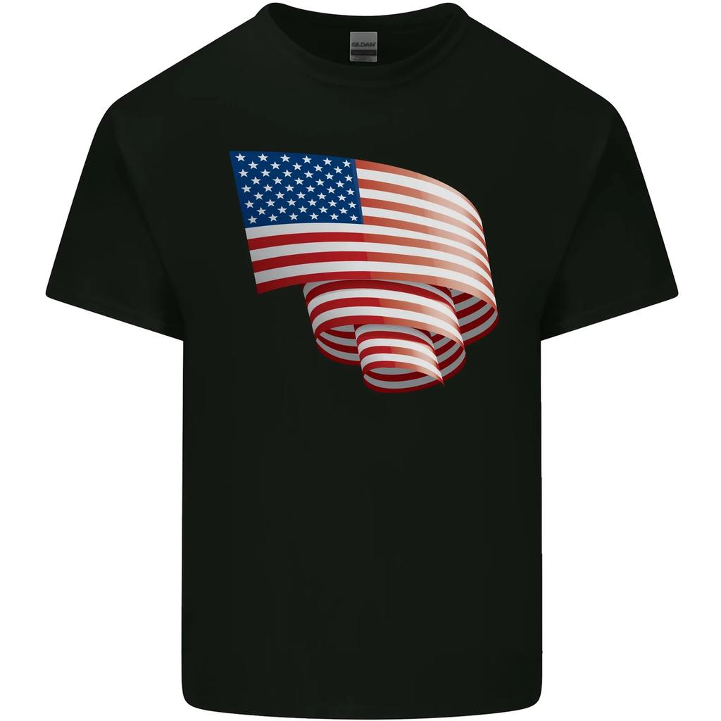 Curled USA Flag Independence Day Football Kids T-Shirt Childrens