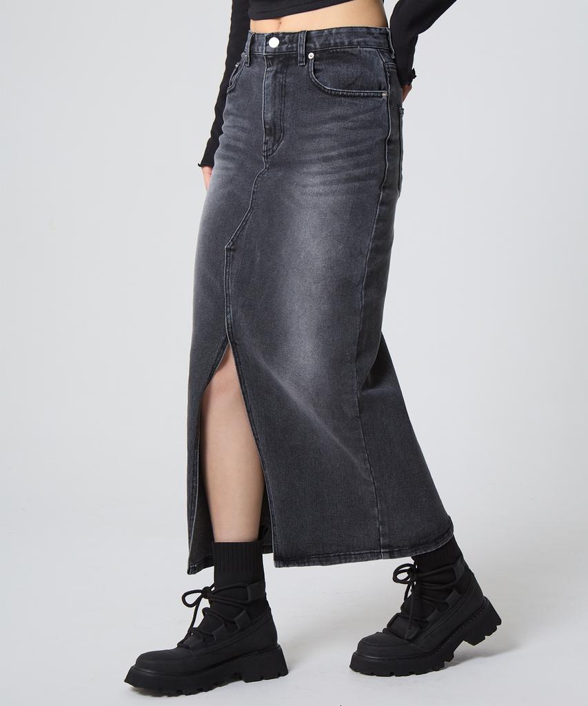 Unknown Planet Denim Long Skirt Sand Black
