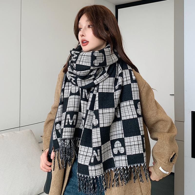 65 * 200cm Herbst Und Winter Neu Damen Einfarbig Vielseitig Schlicht Quaste Imitat Kaschmir Doppelseitiger Schal Warmer Schal Atmosphäre Schal