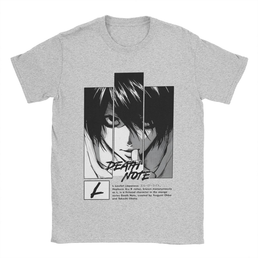 Deaths Notes L Lawliet Men T Shirt Funny Tee Shirt Short Sleeve Round Collar T-Shirts Cotton Classic Clothes