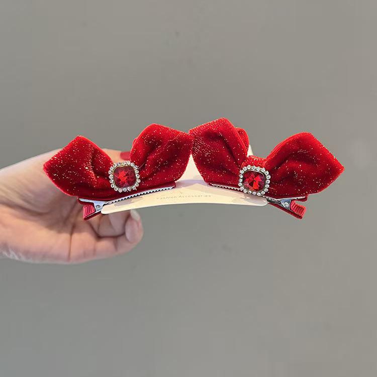 Children's Red Bow Hair Clip - Festive Spring Festival Hanfu Headwear