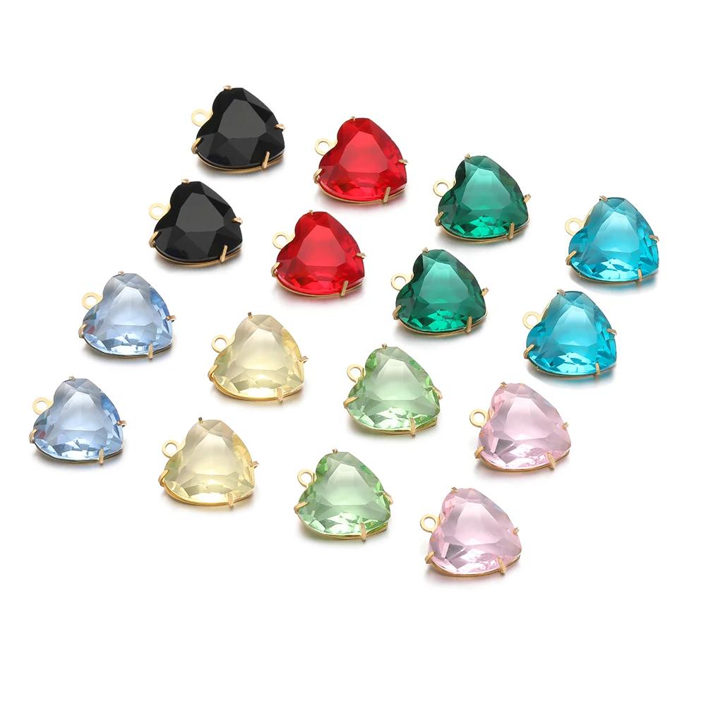 5pcs Stainless Steel 12mm Heart Crystal Glass Charms for DIY Jewelry Exquisite Necklace Bracelets Findings Earrings Making