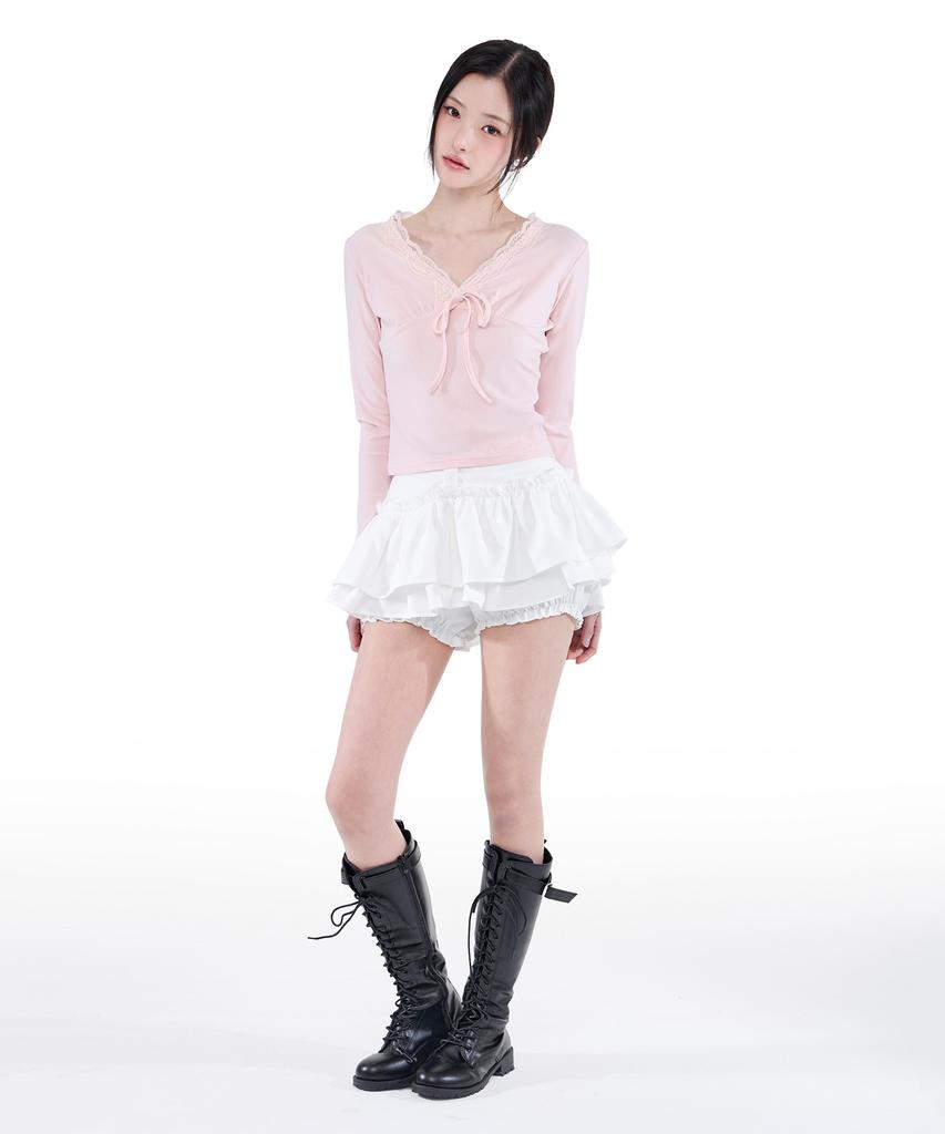 Alkialka Lace Trim Long Sleeve (Light Pink)