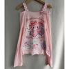 TrendHub Japanese Anime Print T Shirts Women Y2K Patchwork Long Sleeve Tees Fashion Camis Crop Tops Tunic Casual Kawaii T Shirt Top New