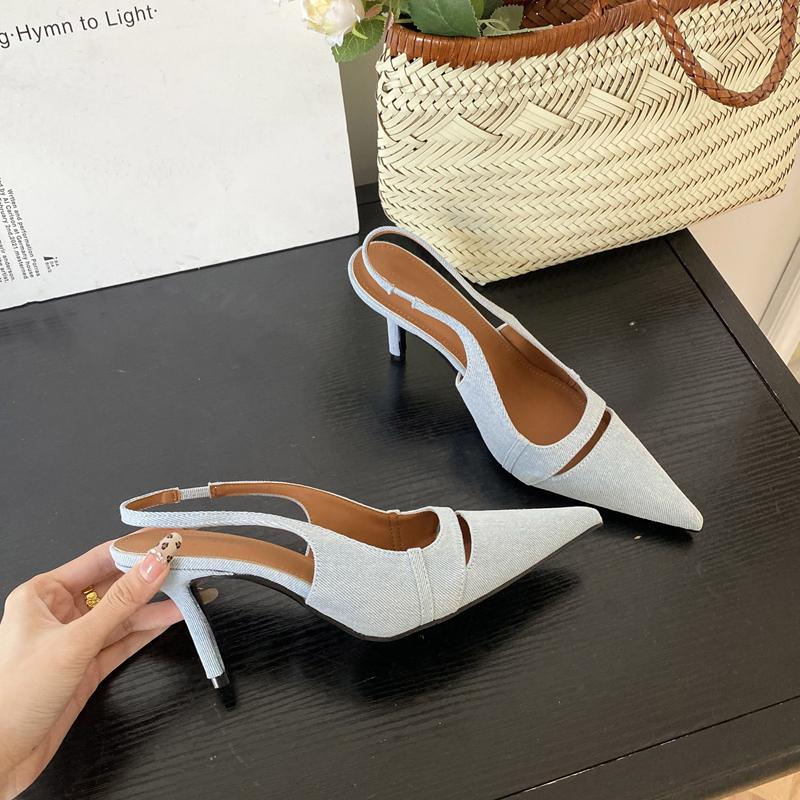 Fashion SUOJIALUN 2025 Spring New Brand Women Sandal Fashion Shallow Slip On Ladies Elegant Slingback Shoes Thin High Heel Dress Pumps