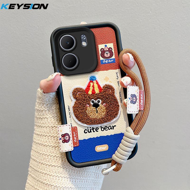 

KEYSION Cartoon Cute Plush Embroidery Case for OPPO A5X 5G with Lanyard Soft Silicone Shockproof Phone Back Cover for OPPO A5X for OPPO A5X 5G