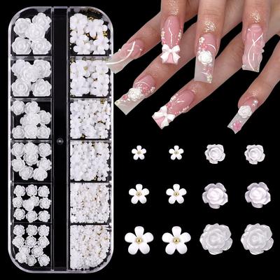 12 Grid Nail Art Resin Camellia White Rose Ice-Transparent Three-Dimensional Light-Changing Flower Nail Accessories