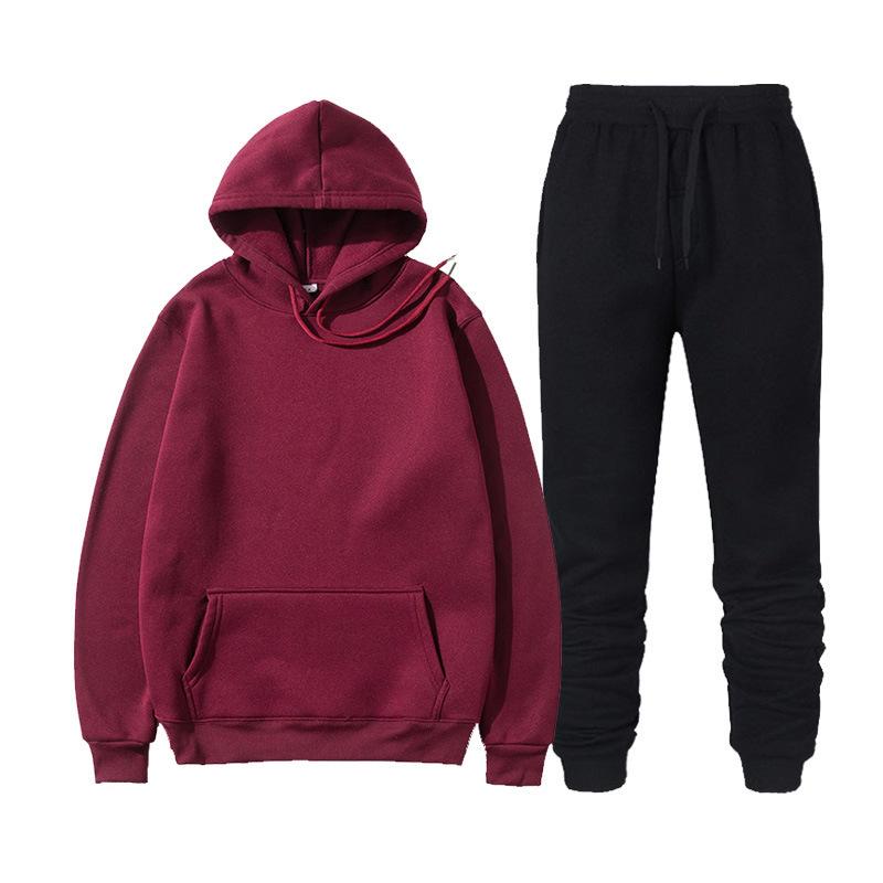 Completo da uomo con felpa con cappuccio e pantaloni della tuta in pile tinta unita