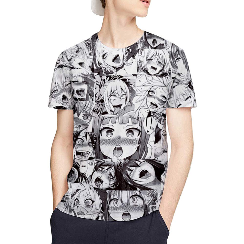 

YOMORIO Ahegao Short Sleeve Cut and Sewn Anime Parody Visual 3D Impact T-shirt, Men s T-Shirt, Unisex, Anime, 2D, Unique, Casual, Kei, Summer, Unisex,