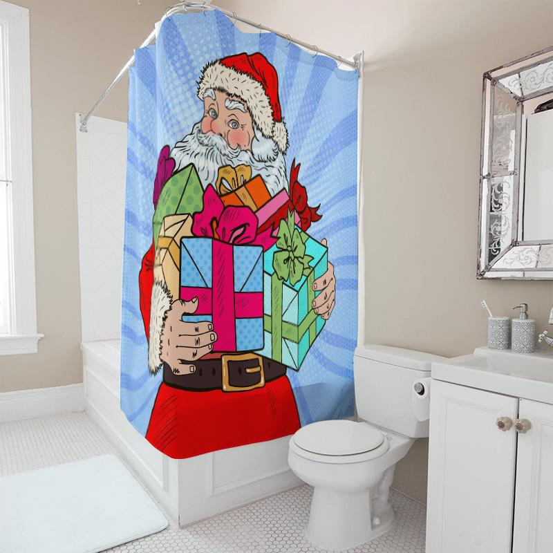 TU Santa Claus Christmas Shower Curtain Festive Holiday Bathroom Decor Waterproof Fabric Xmas Party Home Decoration Gift Idea