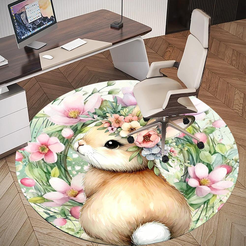 1pc Rabbit Flower Round Chair Mat Office Area Rug - Non-Slip, Floor Mat for Office, Bedroom, Ideal Home Decor Gift C0112081