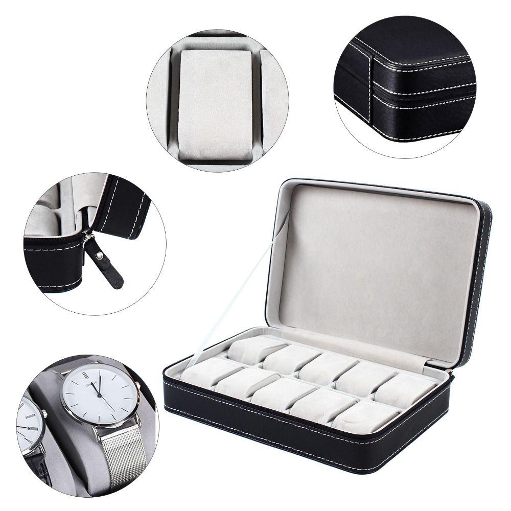 Dust-proof PU Leather Watch Box 6/10/12 Bit Watch Storage Box Zipper Watch Box  Men Women Use