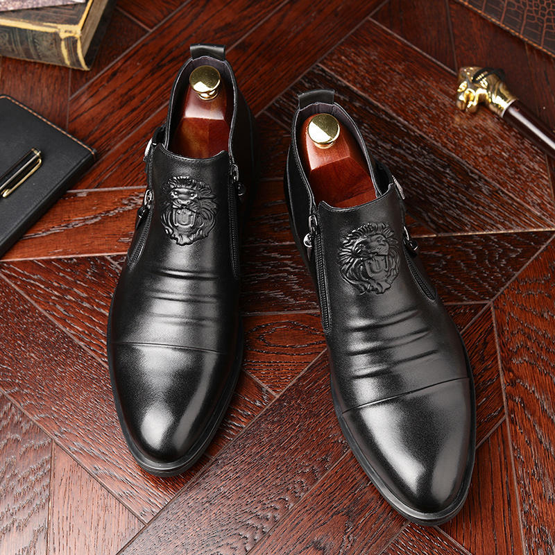 Fashion Double Sided Zipper Knight Boots Men's Elegant Ankle Boots Pointed Low-heel Trend Men Shoes Punk Motorcycle Booties Mens Shoes