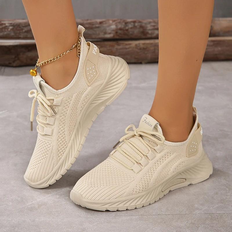 Lucyever Atmungsaktive Mesh Sport-Sneaker Damen 2025 Herbstmode Schnür-Tennis Schuhe Frau Anti-Rutsch Plateau Laufschuhe 43