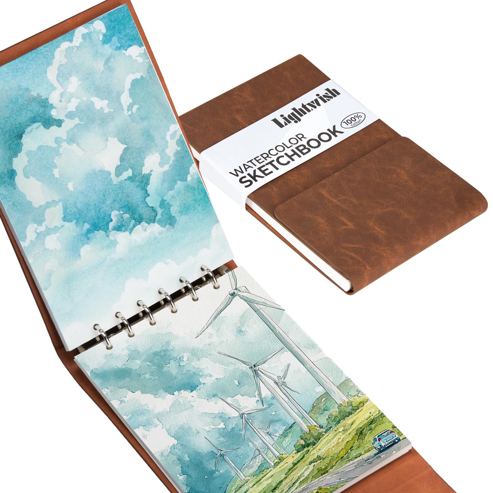 

LIGHTWISH Watercolor Medium 20 Portable for Colored and Journaling Sketchbook, 100% Cotton, 300g/m², Grain, Sheets, 14x21cm, Artists, Watercolor,