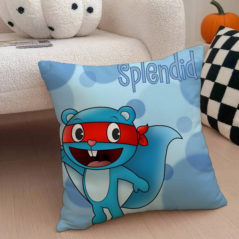 H-Happy Tree F-Friends N-Nutty Kissenbezug Milbenschutz Kissenbezug Verdeckter Reißverschluss Seidiger Kurzplüsch Sofakissenbezug