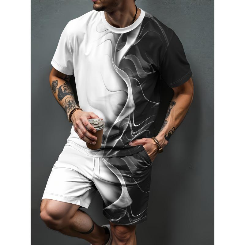 Heren Zomer Casual T-shirt en Korte Broek Set Verloop Letterpatroon Sportieve Tweedelige Set Stedelijke Mode Casual Trend Set