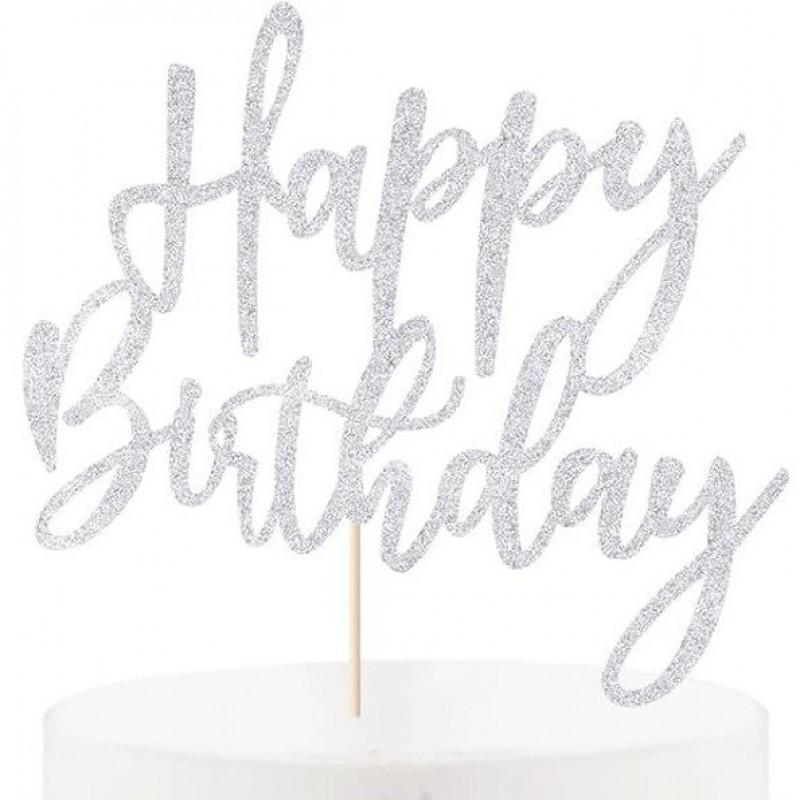 Birthday Cake Toppers Set - Glitter Alphabet Letters Decorative Picks Party Dessert Decoration