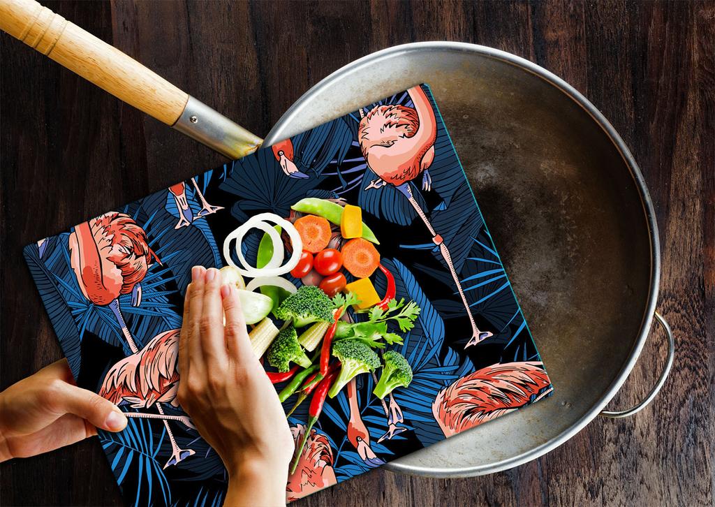 Szklana Płyta Deska Do Krojenia 52X40 Flamingi