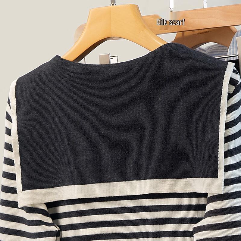 Damen Wollmischung Gestreifter Strickpullover