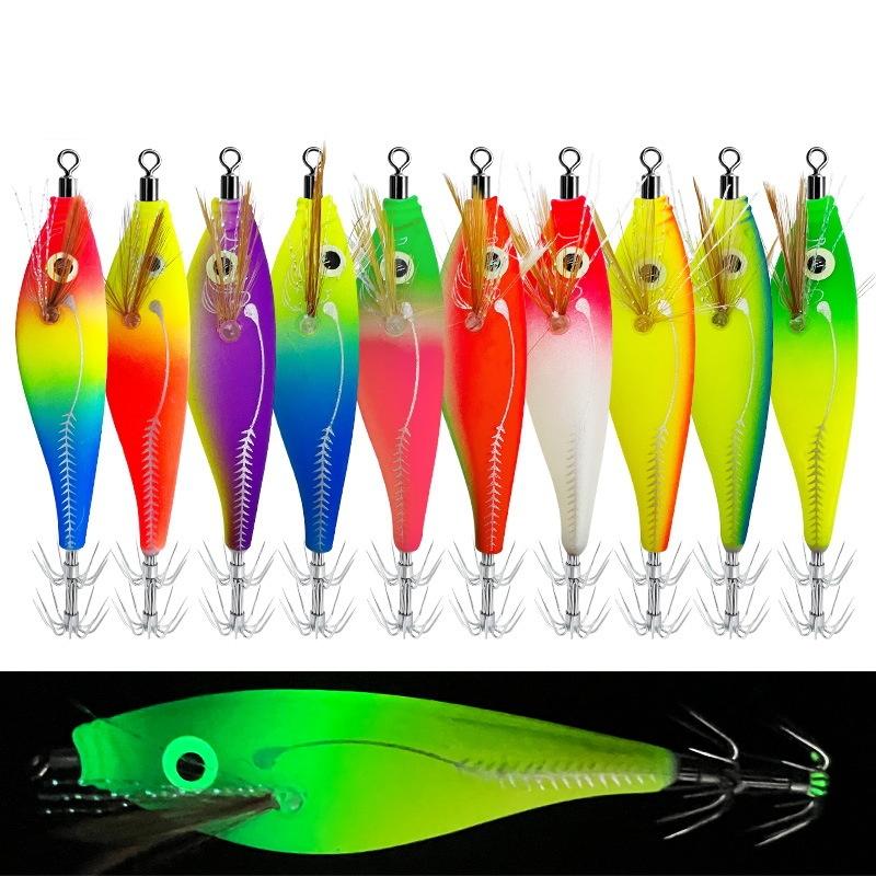 1/5Pcs Glowing Squid Hooks Horizontal Shrimp Lures Baits For Cuttlefish Squid Jigs Hard Baits For Octopus Fishing