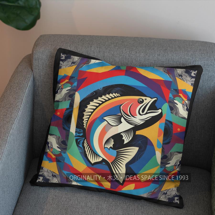 2D Colorful Fish Pattern Throw Pillow Cover Pattern Cushion Cover Suitable For Sofa Bedroom Car Pillow Cover