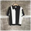 Summer Casual Loose Trendy Men's Short Sleeve Polo Shirt Trendy Gray and White Color Block Turn-down Collar Breathable Men's Knit Shirt
