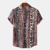 Men Short Sleeve Button Down Shirt Geometric Diamond Print Casual Summer Beach Shirt