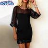 Novamix Women's Fashion Summer Spring 3/4 Sleeves O-Neck Solid Color Print Casual Dresses