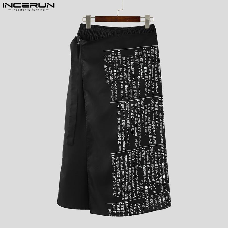 INCERUN Men Print Gothic Pleated Apron Style Irregular Layers Skirt Pants