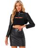 Allegra K Women's Faux Leather Crop Top with Stand Collar and Front Zipper, Moto Biker Style, Long Sleeve Jacket/Coat, Black, Size M