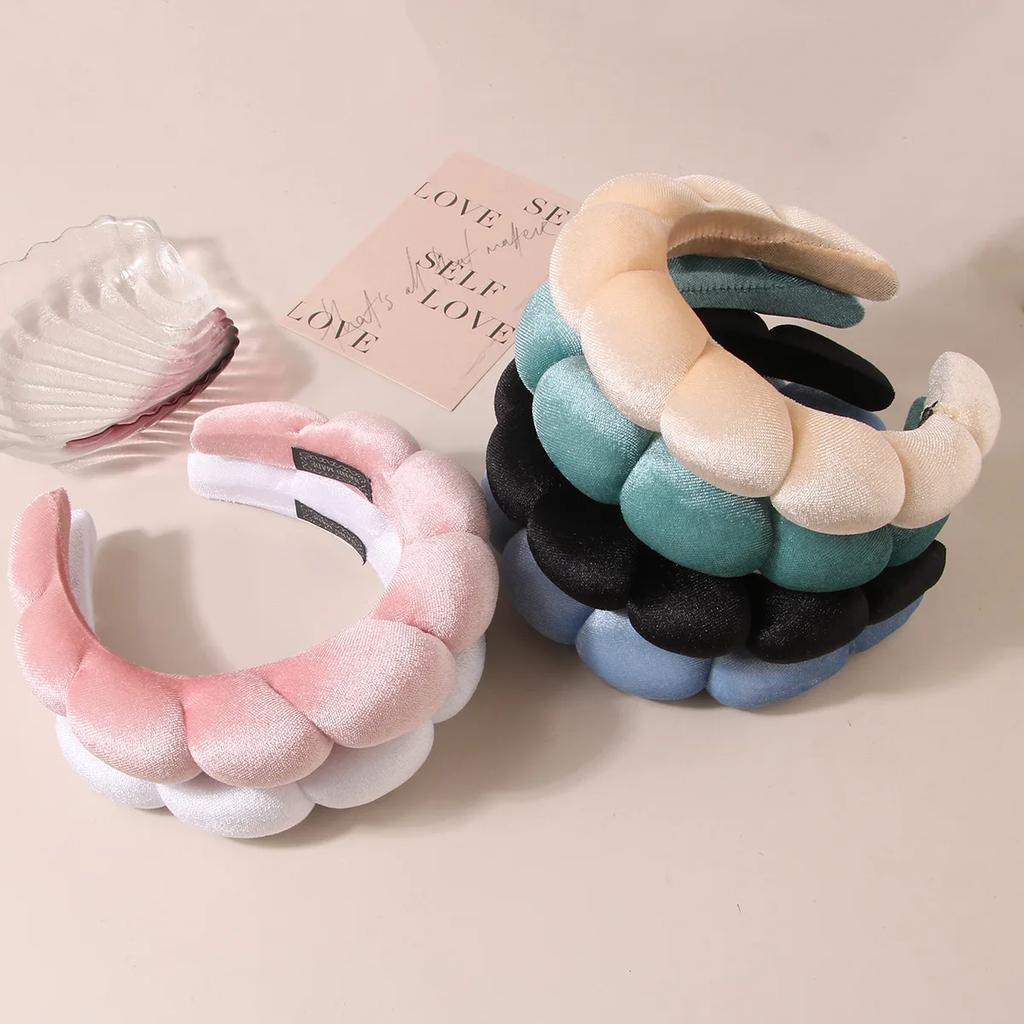 Vintage Sammet Moln Hårband för Kvinnor Flickor Svamp Pannband Tvätta Ansikte Armband Set Spa Badrumstillbehör