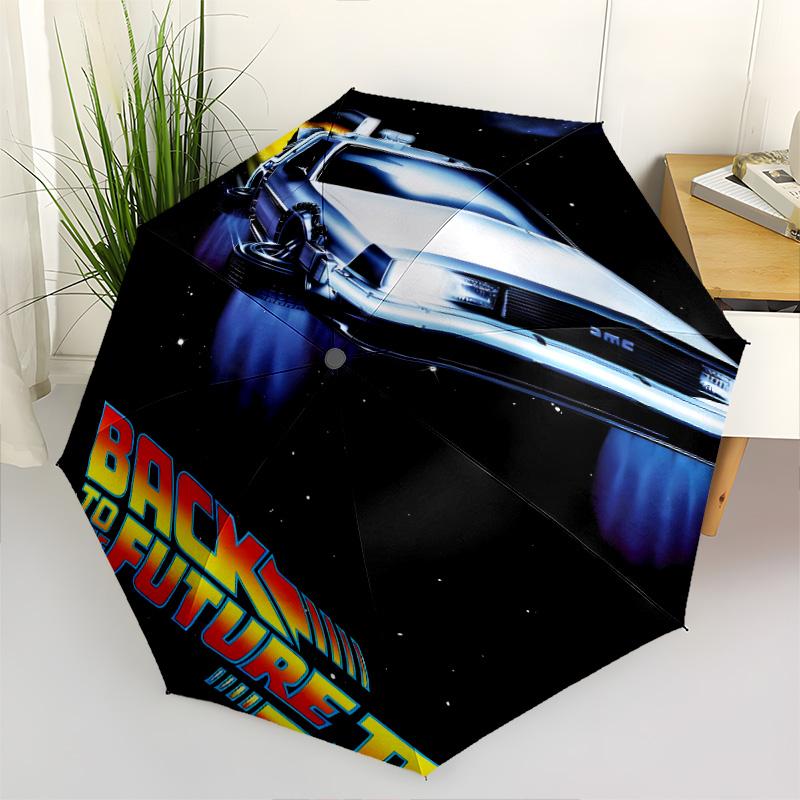 1 PC Automatic Folding Umbrella - Back Future Pattern Portable Foldable Design With 8 Ribs Christmas Birthday Gifts