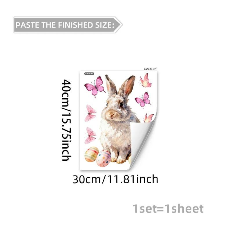 New Easter Flower Rabbit Sticker Self-Adhesive Waterproof Wall Stickers PVC Removable Wall Decal Window Decoration